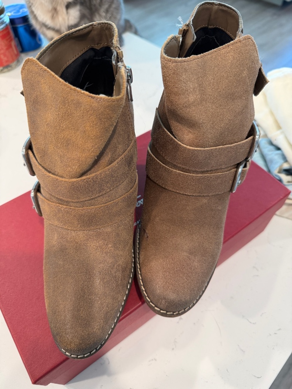 DV by Dolce Vita Brown Suede Ankle Booties with Buckle Straps